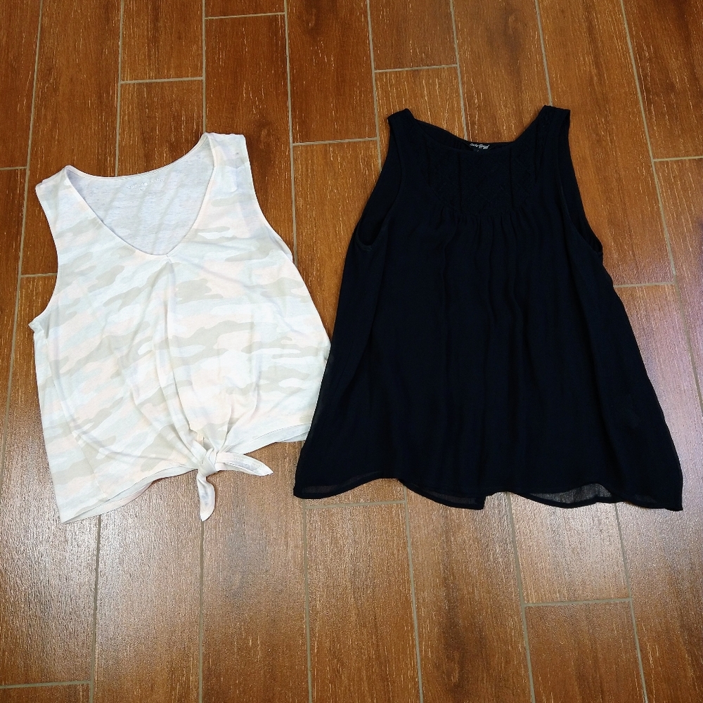 Sold Lucky Brand Black Top Size Small & Lucky Brand Camo Top Size Med Bundle